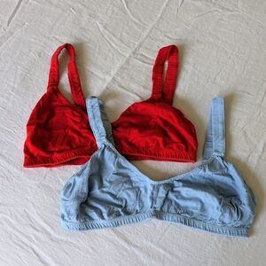 Pansy Co. Full Bra two pack size large cherry red and sky blue organic cotton
